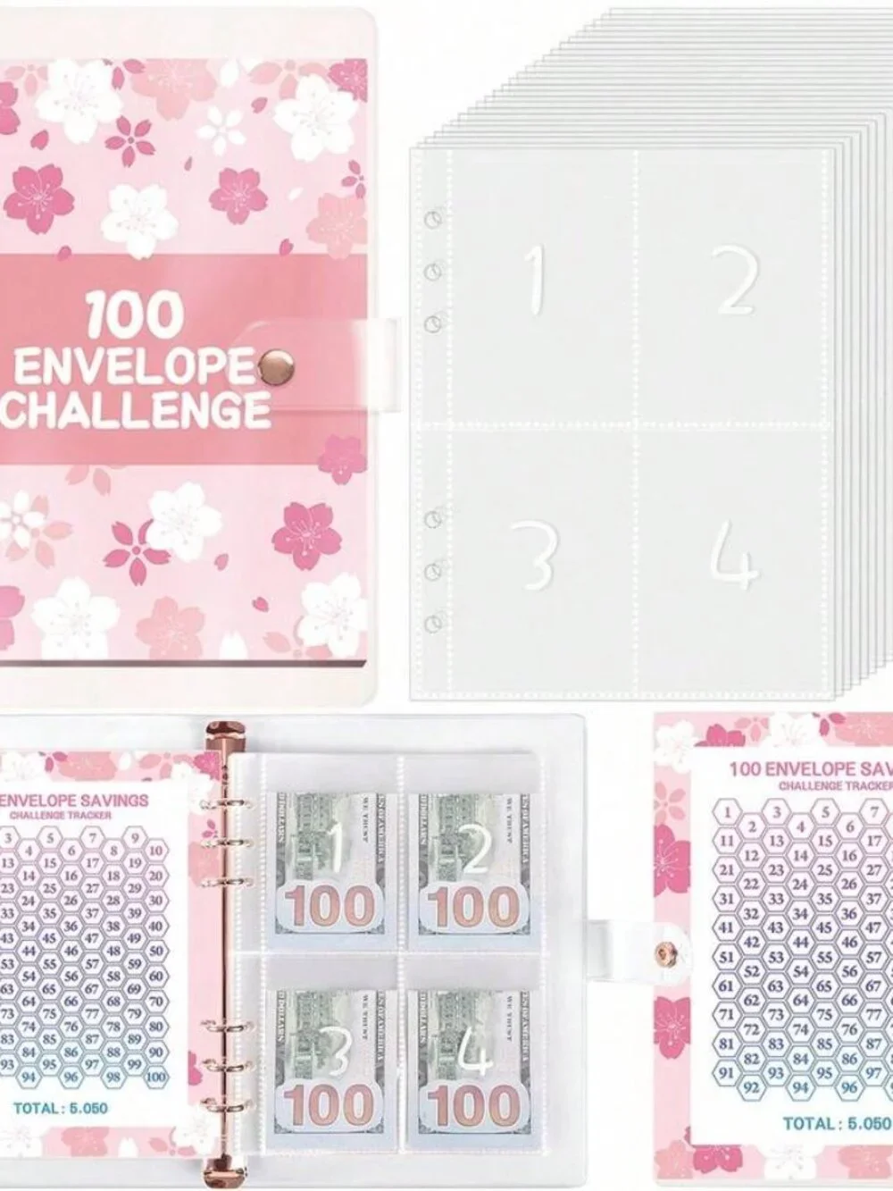 30&100 Envelopes Challenge Binder, Budget Binder Savings Challenges Book